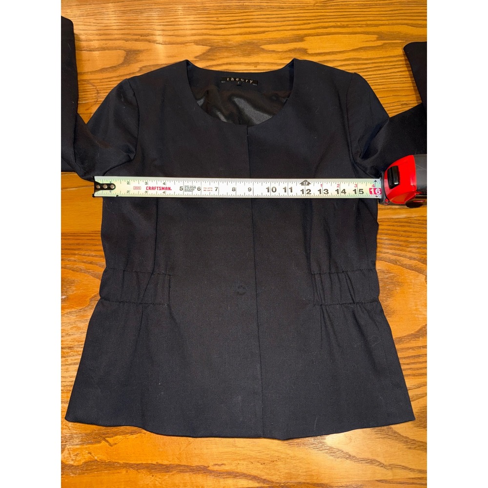 Theory Black Cropped Peplum Jacket Blazer Womens Size 4 Collarless - Picture 6 of 9